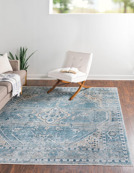 Blue 10' 2 x 10' 2 Newport Square Area Rug 100% Polypropylene Traditional Distressed Classic Contemporary Carpet for Home Decor for Sale at Rug Engine