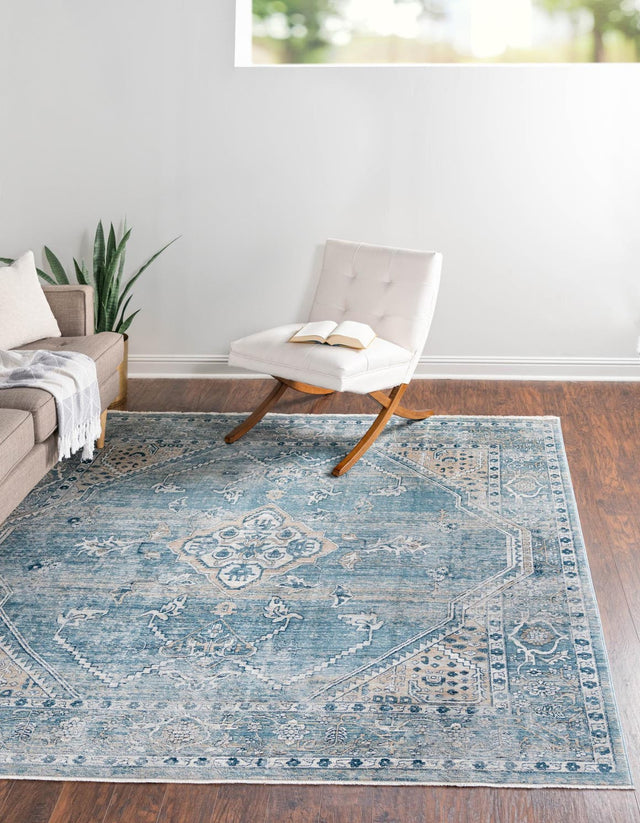 Blue 8' x 8' Newport Square Area Rug 100% Polypropylene Traditional Distressed Classic Contemporary Carpet for Home Decor for Sale at Rug Engine