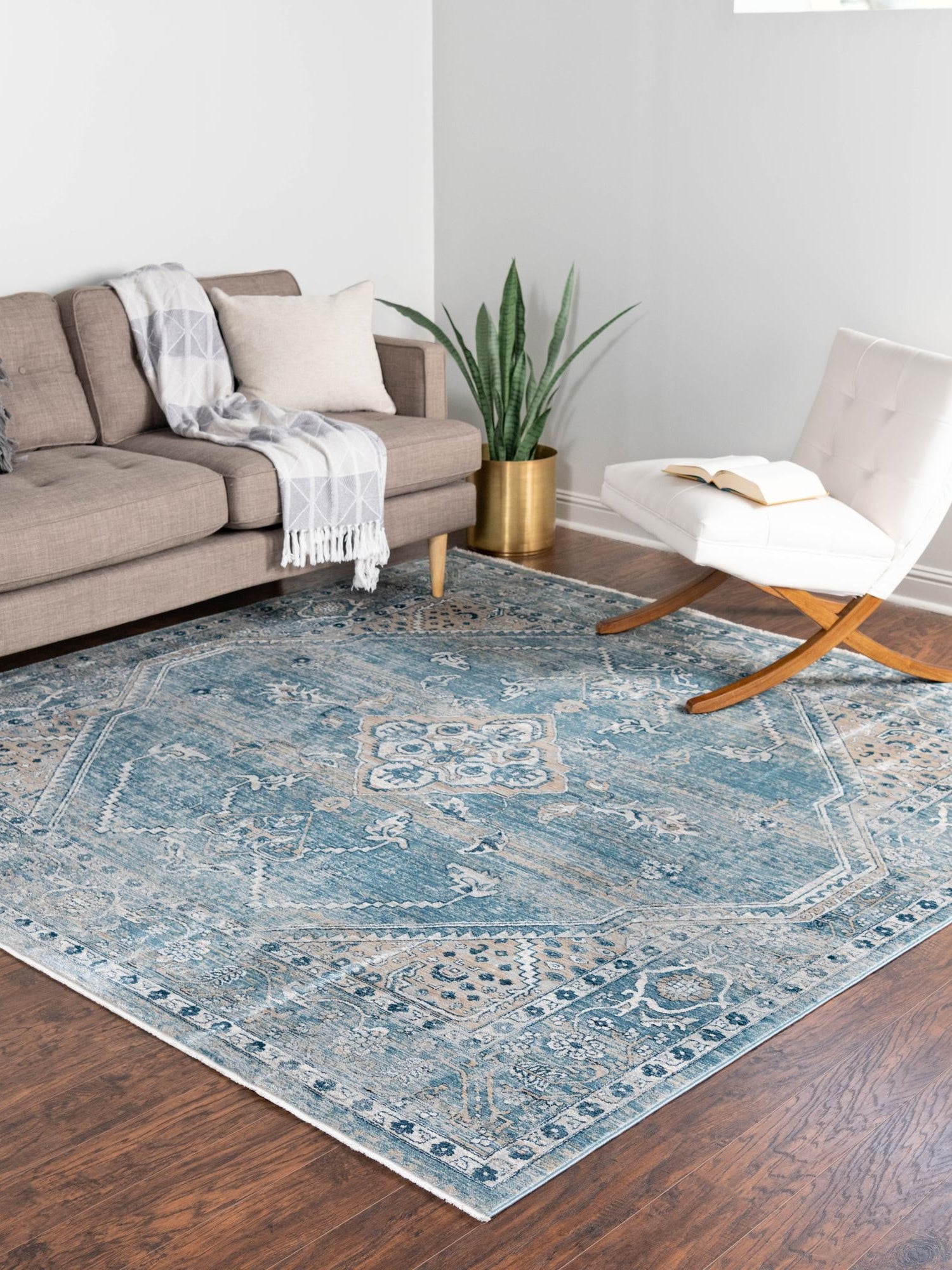Blue 10' 2 x 10' 2 Newport Square Area Rug 100% Polypropylene Traditional Distressed Classic Contemporary Carpet for Home Decor for Sale at Rug Engine