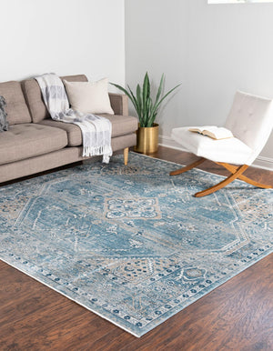 Blue 10' 2 x 10' 2 Newport Square Area Rug 100% Polypropylene Traditional Distressed Classic Contemporary Carpet for Home Decor for Sale at Rug Engine