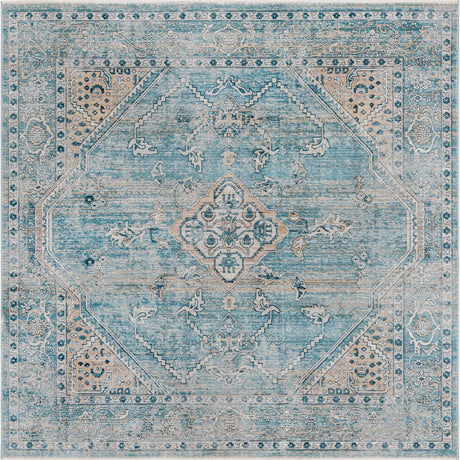 Blue 8' x 8' Newport Square Area Rug 100% Polypropylene Traditional Distressed Classic Contemporary Carpet for Home Decor for Sale at Rug Engine