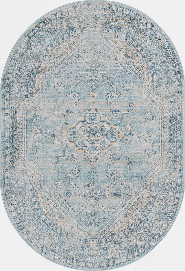 Blue 4' x 5' 11 Newport Oval Area Rug 100% Polypropylene Traditional Distressed Classic Contemporary Carpet for Home Decor for Sale at Rug Engine