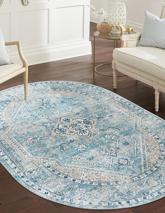 Blue 7' 10 x 10' 2 Newport Oval Area Rug 100% Polypropylene Traditional Distressed Classic Contemporary Carpet for Home Decor for Sale at Rug Engine