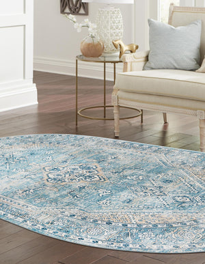 Blue 4' x 5' 11 Newport Oval Area Rug 100% Polypropylene Traditional Distressed Classic Contemporary Carpet for Home Decor for Sale at Rug Engine