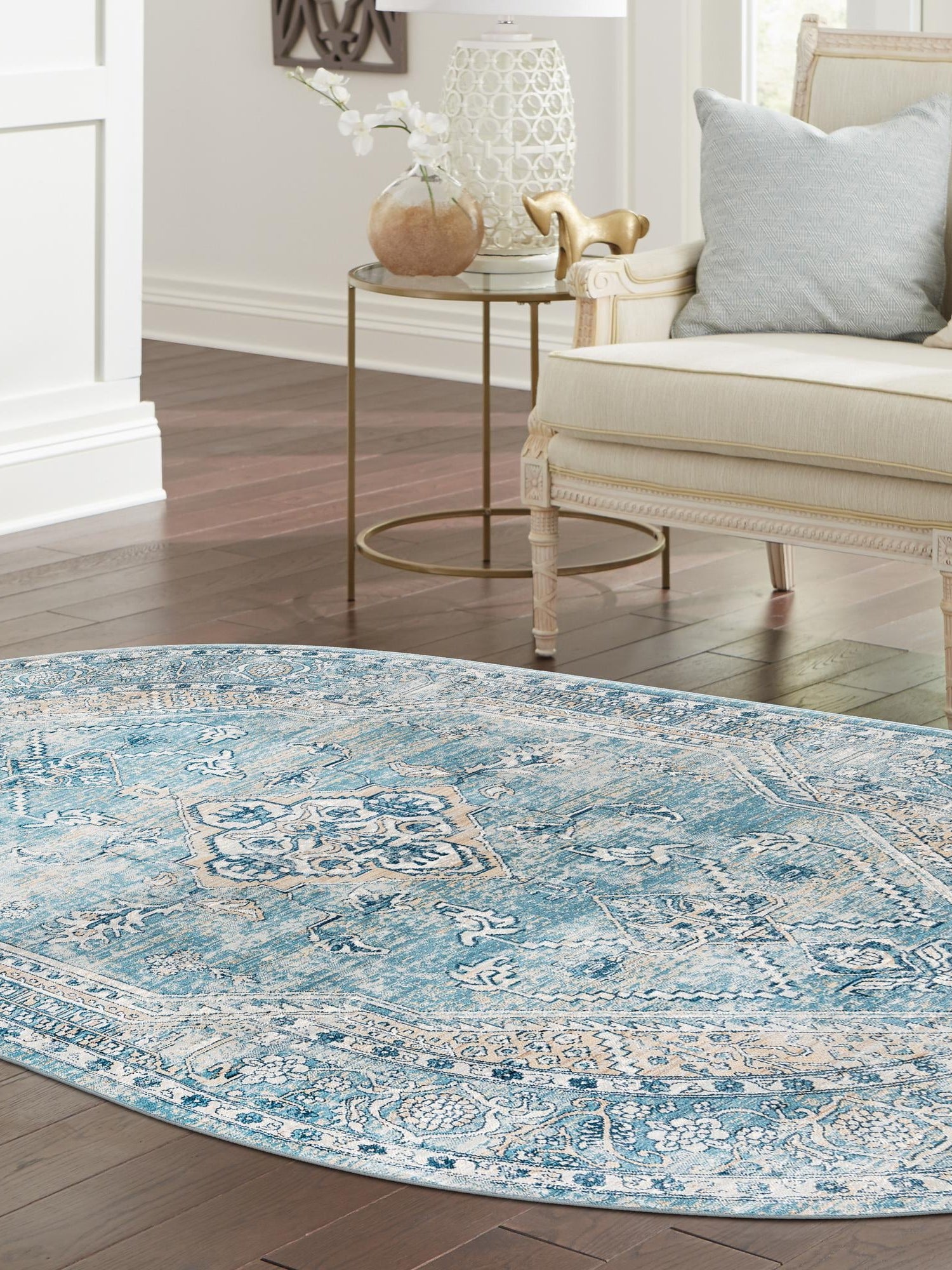 Blue 3' 3 x 5' 3 Newport Oval Area Rug 100% Polypropylene Traditional Distressed Classic Contemporary Carpet for Home Decor for Sale at Rug Engine