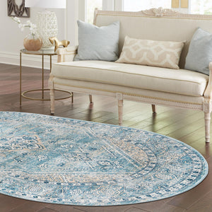 Blue 7' 10 x 10' 2 Newport Oval Area Rug 100% Polypropylene Traditional Distressed Classic Contemporary Carpet for Home Decor for Sale at Rug Engine