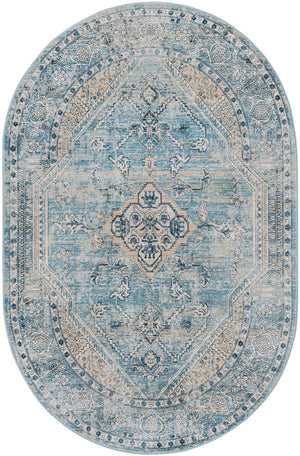 Blue 5' 3 x 8' Newport Oval Area Rug 100% Polypropylene Traditional Distressed Classic Contemporary Carpet for Home Decor for Sale at Rug Engine