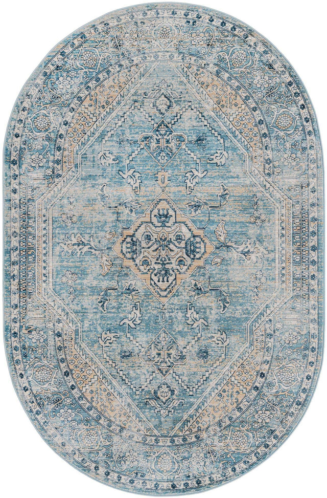 Blue 5' 3 x 8' Newport Oval Area Rug 100% Polypropylene Traditional Distressed Classic Contemporary Carpet for Home Decor for Sale at Rug Engine