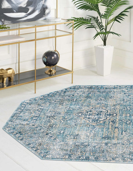 Blue 7' x 7' Newport Octagon Area Rug 100% Polypropylene Traditional Distressed Classic Contemporary Carpet for Home Decor for Sale at Rug Engine