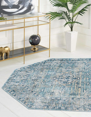 Blue 4' x 4' Newport Octagon Area Rug 100% Polypropylene Traditional Distressed Classic Contemporary Carpet for Home Decor for Sale at Rug Engine