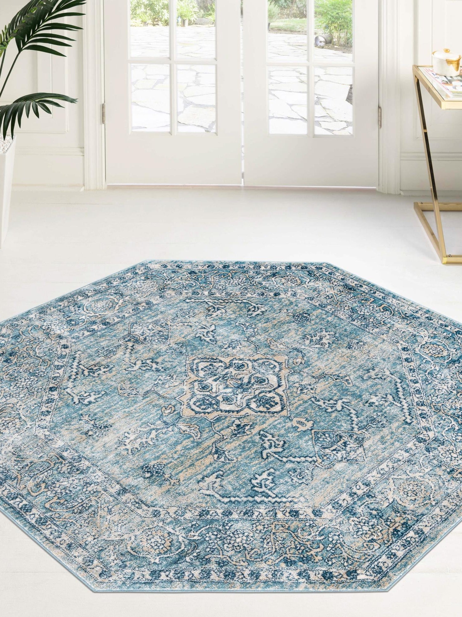 Blue 7' x 7' Newport Octagon Area Rug 100% Polypropylene Traditional Distressed Classic Contemporary Carpet for Home Decor for Sale at Rug Engine