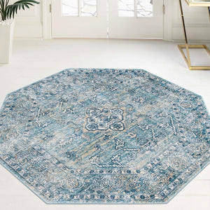 Blue 4' x 4' Newport Octagon Area Rug 100% Polypropylene Traditional Distressed Classic Contemporary Carpet for Home Decor for Sale at Rug Engine