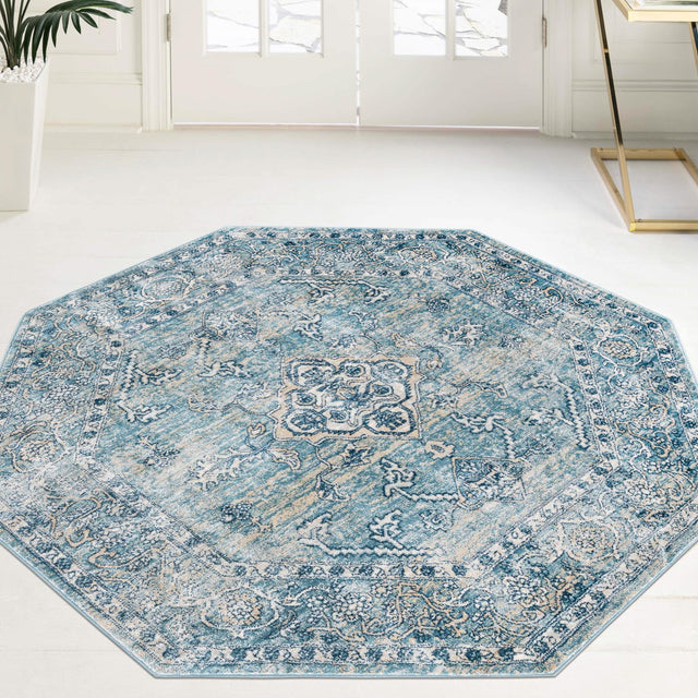 Blue 4' x 4' Newport Octagon Area Rug 100% Polypropylene Traditional Distressed Classic Contemporary Carpet for Home Decor for Sale at Rug Engine