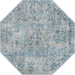 Blue 4' x 4' Newport Octagon Area Rug 100% Polypropylene Traditional Distressed Classic Contemporary Carpet for Home Decor for Sale at Rug Engine