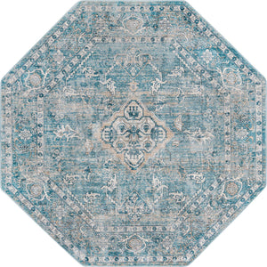 Blue 7' x 7' Newport Octagon Area Rug 100% Polypropylene Traditional Distressed Classic Contemporary Carpet for Home Decor for Sale at Rug Engine