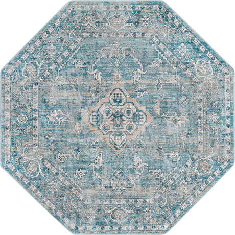Blue 7' x 7' Newport Octagon Area Rug 100% Polypropylene Traditional Distressed Classic Contemporary Carpet for Home Decor for Sale at Rug Engine