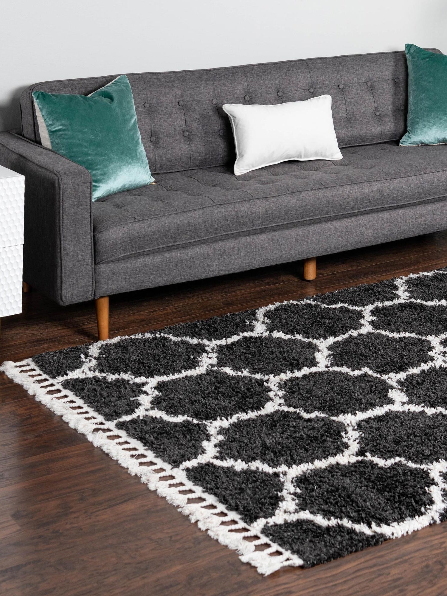 Black and White 7' 10 x 10' Hygge Shag Rectangle Area Rug Thick Soft Touch Fluffy & Plush Shaggy Pile 100% Polypropylene With Jute Backing Modern Carpet for Sale at Rug Engine