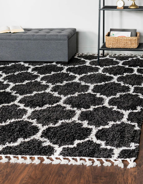 Black and White 7' 10 x 7' 10 Hygge Shag Square Area Rug Thick Soft Touch Fluffy & Plush Shaggy Pile 100% Polypropylene With Jute Backing Modern Carpet for Sale at Rug Engine