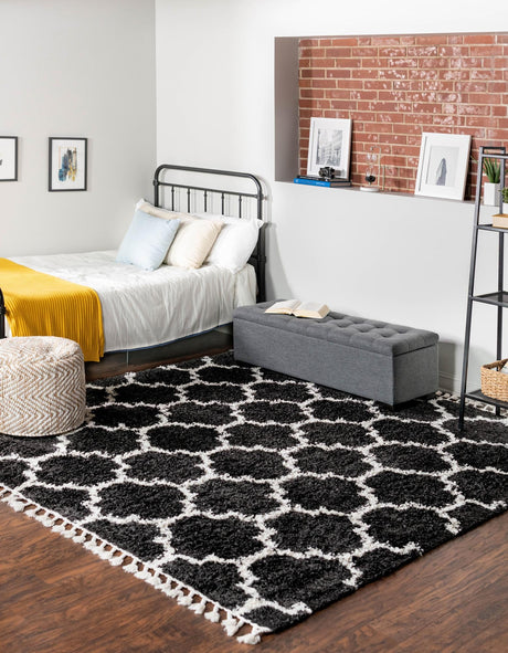Black and White 7' 10 x 7' 10 Hygge Shag Square Area Rug Thick Soft Touch Fluffy & Plush Shaggy Pile 100% Polypropylene With Jute Backing Modern Carpet for Sale at Rug Engine