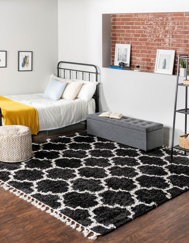 Black and White 7' 10 x 7' 10 Hygge Shag Square Area Rug Thick Soft Touch Fluffy & Plush Shaggy Pile 100% Polypropylene With Jute Backing Modern Carpet for Sale at Rug Engine