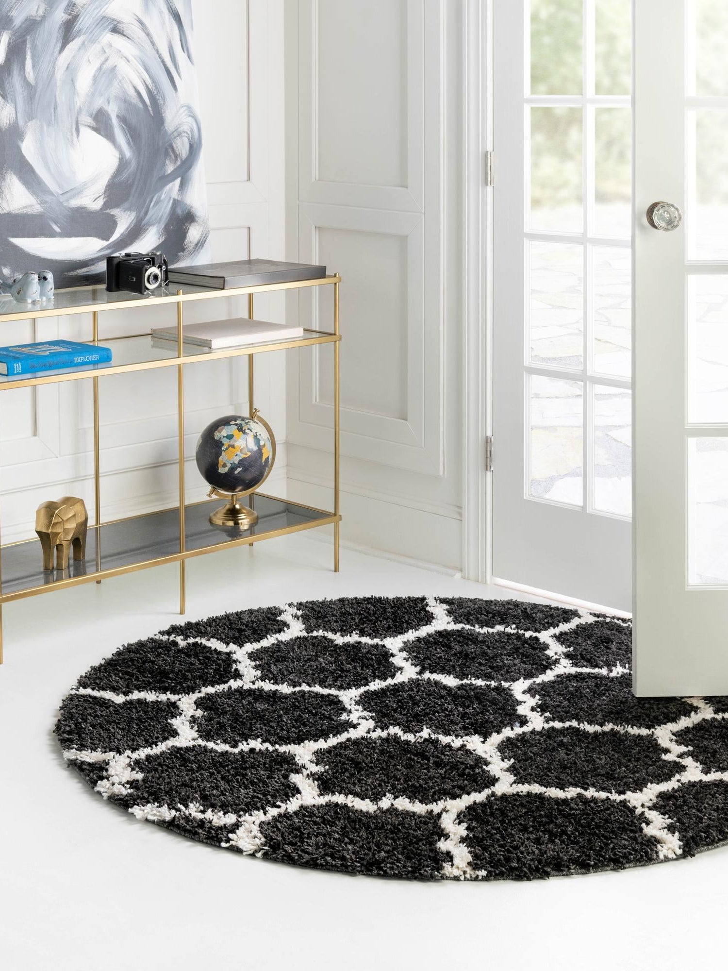 Black and White 5' 3 x 5' 3 Hygge Shag Round Area Rug Thick Soft Touch Fluffy & Plush Shaggy Pile 100% Polypropylene With Jute Backing Modern Carpet for Sale at Rug Engine
