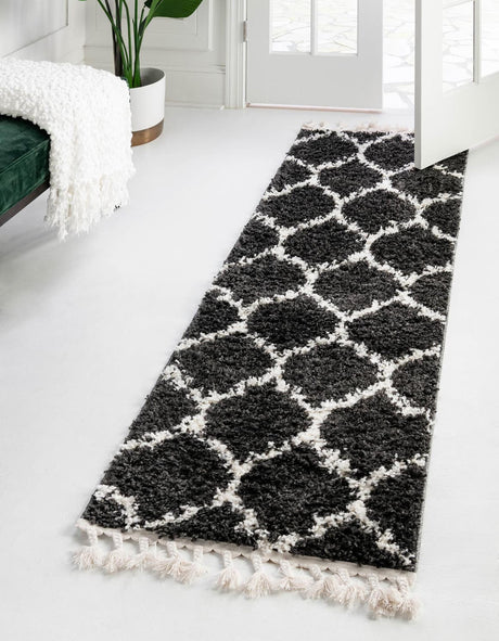 Black and White 2' 2 x 6' Hygge Shag Runner Area Rug Thick Soft Touch Fluffy & Plush Shaggy Pile 100% Polypropylene With Jute Backing Modern Carpet for Sale at Rug Engine