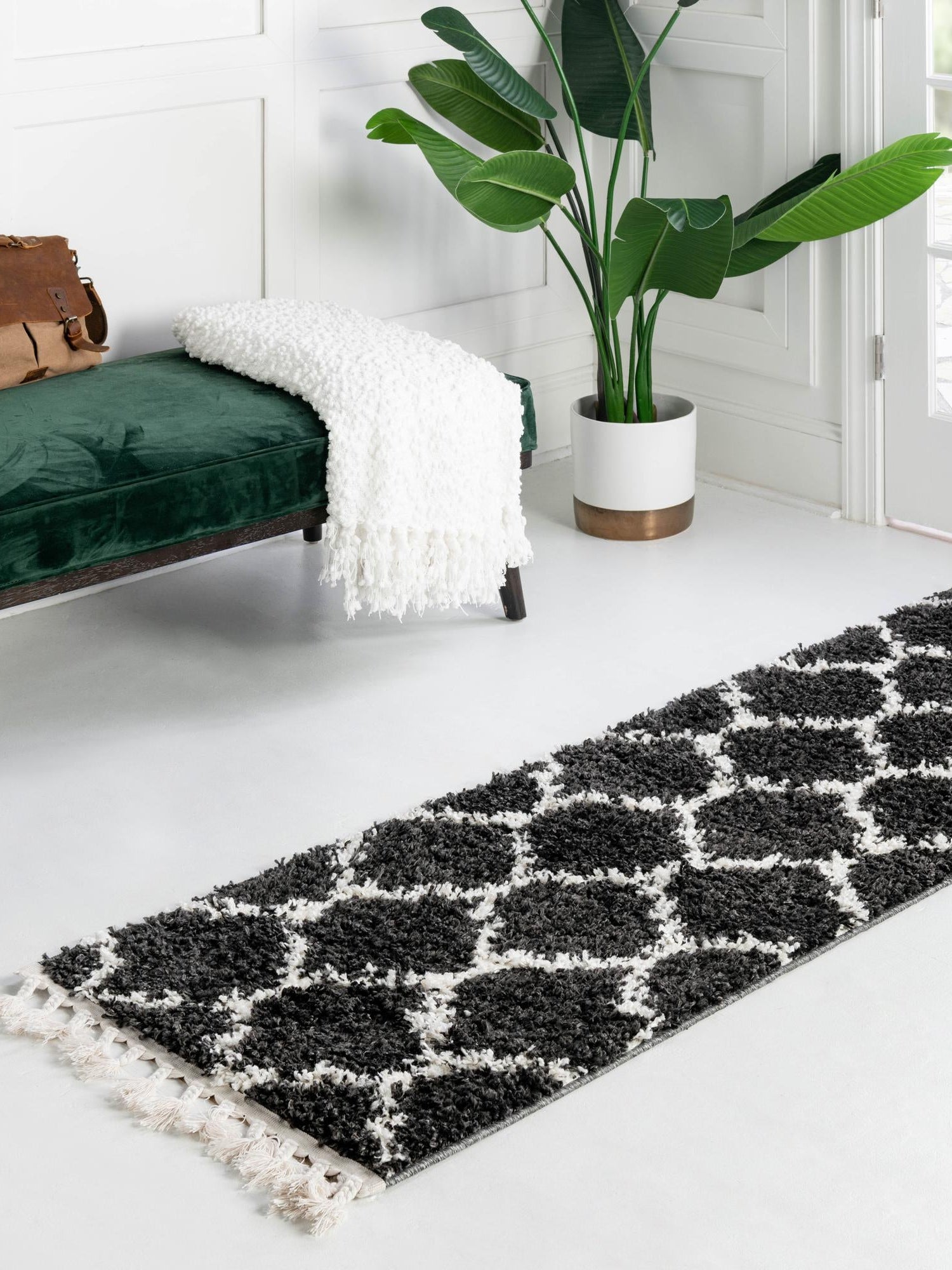 Black and White 2' 2 x 6' Hygge Shag Runner Area Rug Thick Soft Touch Fluffy & Plush Shaggy Pile 100% Polypropylene With Jute Backing Modern Carpet for Sale at Rug Engine