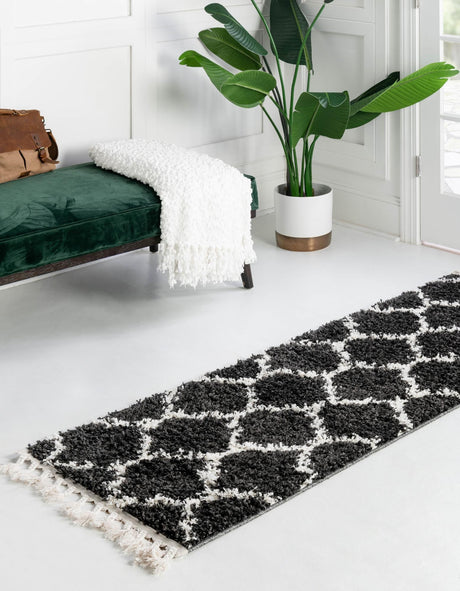 Black and White 2' 2 x 6' Hygge Shag Runner Area Rug Thick Soft Touch Fluffy & Plush Shaggy Pile 100% Polypropylene With Jute Backing Modern Carpet for Sale at Rug Engine