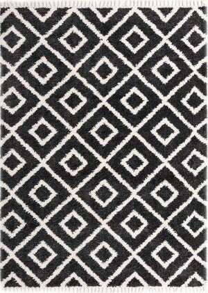 Black and White 9' x 12' Hygge Shag Rectangle Area Rug Thick Soft Touch Fluffy & Plush Shaggy Pile 100% Polypropylene With Jute Backing Modern Carpet for Sale at Rug Engine