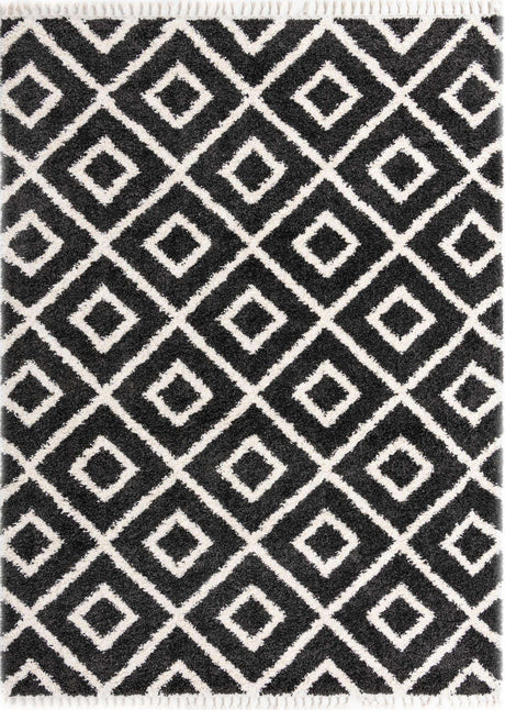 Black and White 9' x 12' Hygge Shag Rectangle Area Rug Thick Soft Touch Fluffy & Plush Shaggy Pile 100% Polypropylene With Jute Backing Modern Carpet for Sale at Rug Engine