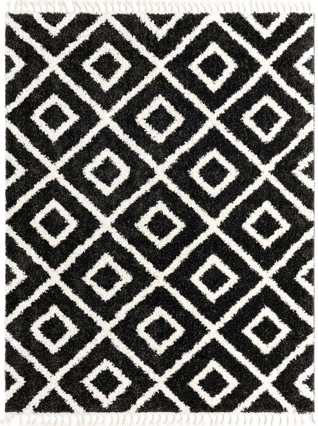Black and White 7' 10 x 10' Hygge Shag Rectangle Area Rug Thick Soft Touch Fluffy & Plush Shaggy Pile 100% Polypropylene With Jute Backing Modern Carpet for Sale at Rug Engine