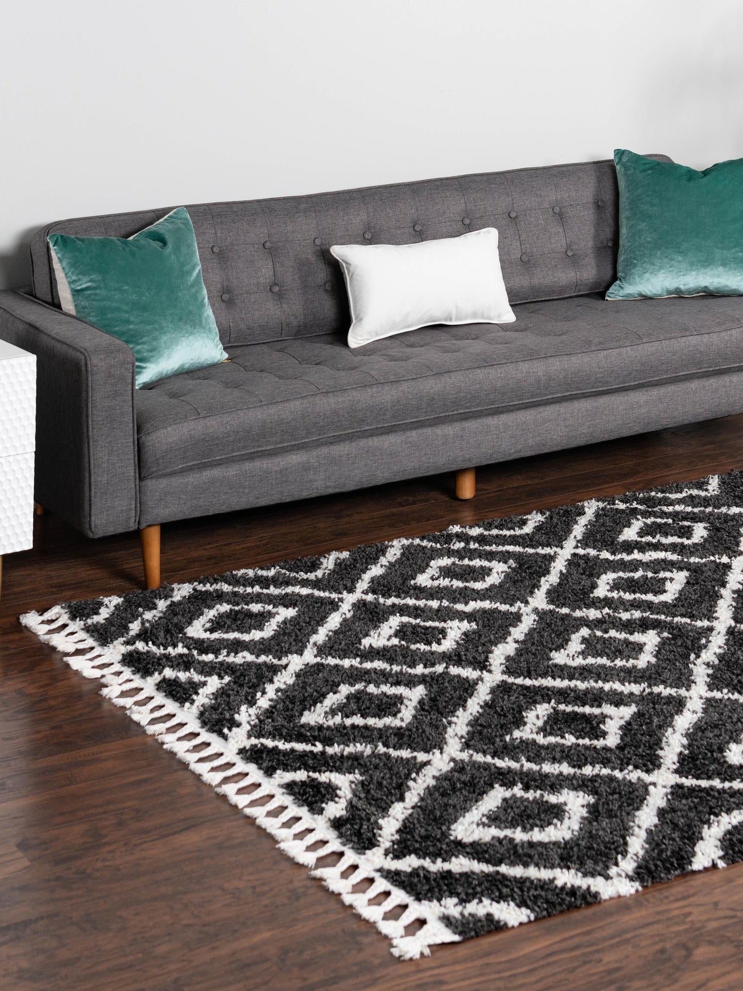 Black and White 7' 10 x 10' Hygge Shag Rectangle Area Rug Thick Soft Touch Fluffy & Plush Shaggy Pile 100% Polypropylene With Jute Backing Modern Carpet for Sale at Rug Engine