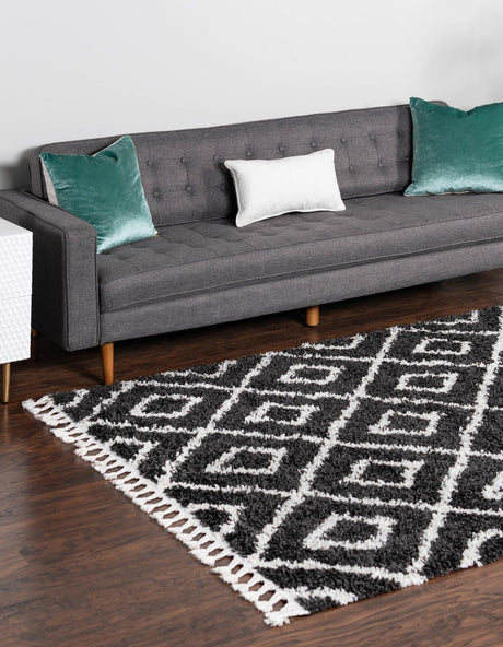Black and White 7' 10 x 10' Hygge Shag Rectangle Area Rug Thick Soft Touch Fluffy & Plush Shaggy Pile 100% Polypropylene With Jute Backing Modern Carpet for Sale at Rug Engine