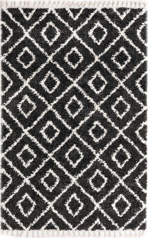 Black and White 5' 3 x 8' Hygge Shag Rectangle Area Rug Thick Soft Touch Fluffy & Plush Shaggy Pile 100% Polypropylene With Jute Backing Modern Carpet for Sale at Rug Engine