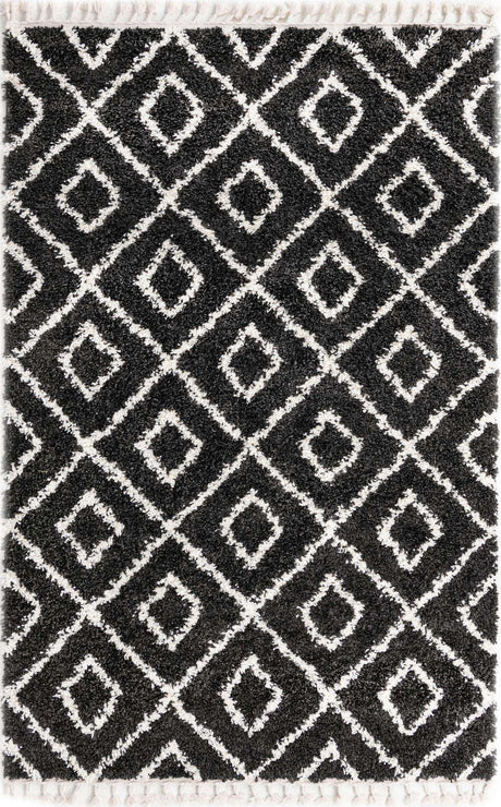 Black and White 5' 3 x 8' Hygge Shag Rectangle Area Rug Thick Soft Touch Fluffy & Plush Shaggy Pile 100% Polypropylene With Jute Backing Modern Carpet for Sale at Rug Engine
