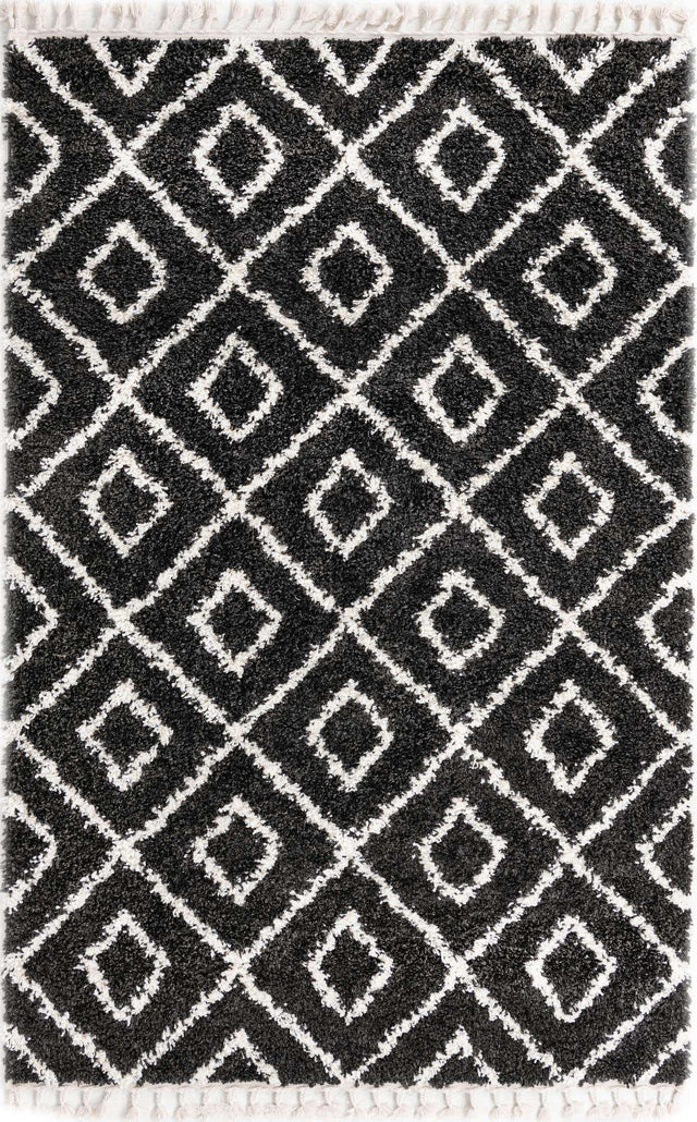 Black and White 5' 3 x 8' Hygge Shag Rectangle Area Rug Thick Soft Touch Fluffy & Plush Shaggy Pile 100% Polypropylene With Jute Backing Modern Carpet for Sale at Rug Engine