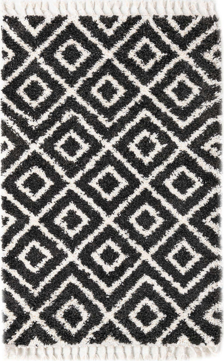 Black and White 4' x 6' Hygge Shag Rectangle Area Rug Thick Soft Touch Fluffy & Plush Shaggy Pile 100% Polypropylene With Jute Backing Modern Carpet for Sale at Rug Engine