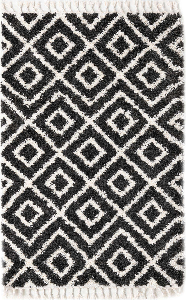 Black and White 4' x 6' Hygge Shag Rectangle Area Rug Thick Soft Touch Fluffy & Plush Shaggy Pile 100% Polypropylene With Jute Backing Modern Carpet for Sale at Rug Engine