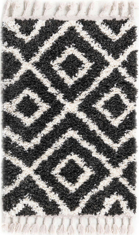 Black and White 2' 2 x 3' Hygge Shag Rectangle Area Rug Thick Soft Touch Fluffy & Plush Shaggy Pile 100% Polypropylene With Jute Backing Modern Carpet for Sale at Rug Engine