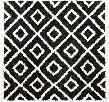 Black and White 7' 10 x 7' 10 Hygge Shag Square Area Rug Thick Soft Touch Fluffy & Plush Shaggy Pile 100% Polypropylene With Jute Backing Modern Carpet for Sale at Rug Engine