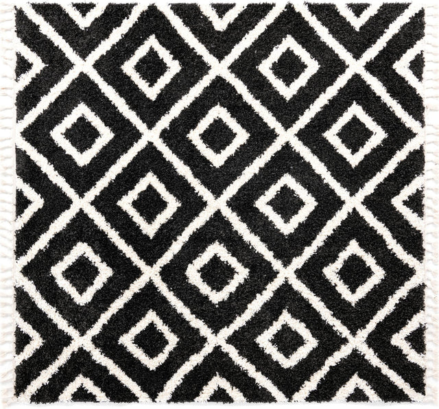 Black and White 7' 10 x 7' 10 Hygge Shag Square Area Rug Thick Soft Touch Fluffy & Plush Shaggy Pile 100% Polypropylene With Jute Backing Modern Carpet for Sale at Rug Engine