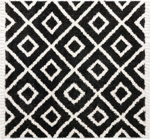 Black and White 7' 10 x 7' 10 Hygge Shag Square Area Rug Thick Soft Touch Fluffy & Plush Shaggy Pile 100% Polypropylene With Jute Backing Modern Carpet for Sale at Rug Engine