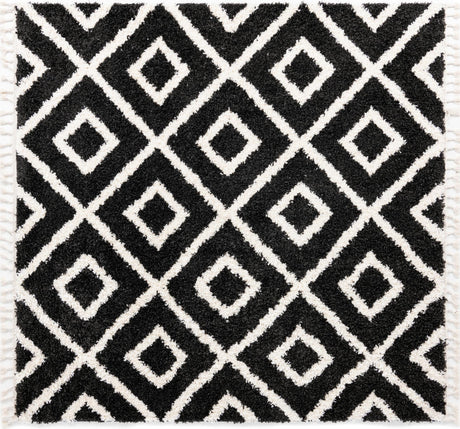 Black and White 7' 10 x 7' 10 Hygge Shag Square Area Rug Thick Soft Touch Fluffy & Plush Shaggy Pile 100% Polypropylene With Jute Backing Modern Carpet for Sale at Rug Engine