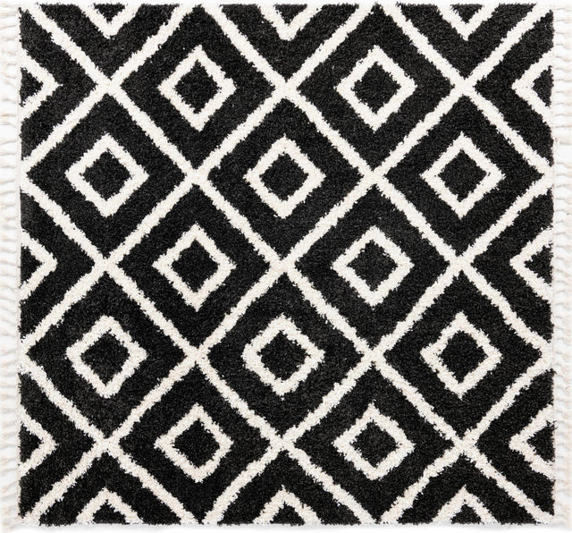Black and White 7' 10 x 7' 10 Hygge Shag Square Area Rug Thick Soft Touch Fluffy & Plush Shaggy Pile 100% Polypropylene With Jute Backing Modern Carpet for Sale at Rug Engine
