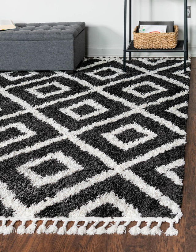 Black and White 7' 10 x 7' 10 Hygge Shag Square Area Rug Thick Soft Touch Fluffy & Plush Shaggy Pile 100% Polypropylene With Jute Backing Modern Carpet for Sale at Rug Engine