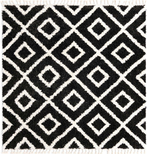 Black and White 7' 10 x 7' 10 Hygge Shag Square Area Rug Thick Soft Touch Fluffy & Plush Shaggy Pile 100% Polypropylene With Jute Backing Modern Carpet for Sale at Rug Engine