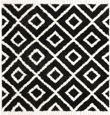 Black and White 7' 10 x 7' 10 Hygge Shag Square Area Rug Thick Soft Touch Fluffy & Plush Shaggy Pile 100% Polypropylene With Jute Backing Modern Carpet for Sale at Rug Engine