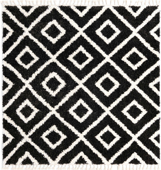 Black and White 7' 10 x 7' 10 Hygge Shag Square Area Rug Thick Soft Touch Fluffy & Plush Shaggy Pile 100% Polypropylene With Jute Backing Modern Carpet for Sale at Rug Engine