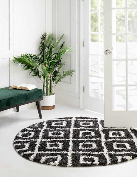 Black and White 3' 3 x 3' 3 Hygge Shag Round Area Rug Thick Soft Touch Fluffy & Plush Shaggy Pile 100% Polypropylene With Jute Backing Modern Carpet for Sale at Rug Engine