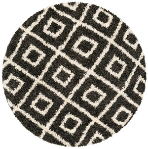 Black and White 5' 3 x 5' 3 Hygge Shag Round Area Rug Thick Soft Touch Fluffy & Plush Shaggy Pile 100% Polypropylene With Jute Backing Modern Carpet for Sale at Rug Engine